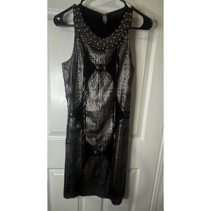 Custo Barcelona Metallic Beaded Dress Y2K Glam Bodycon Night Out XS 4